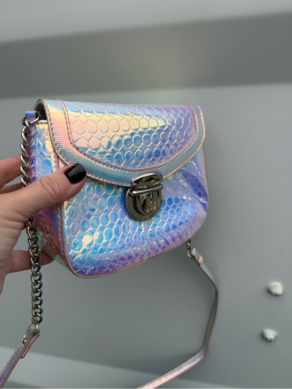 Nine West Iridescent Pink Purple Bubble-Texture Crossbody Bag Gold Chain Strap - Picture 14 of 16